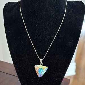 Silver Necklace with Iridescent Pendant